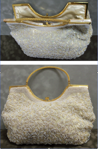 MR. JOHN ORIGINAL
BEAD AND SEQUIN PURSE
MOTHER OF PEARL CLASP
SATIN LINED

CIRCA 1940'S
$150.00